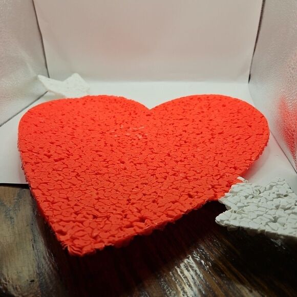 Vtg Melted Plastic Popcorn Heart Valentines Day Decoration 17" White Arrow - Picture 8 of 16